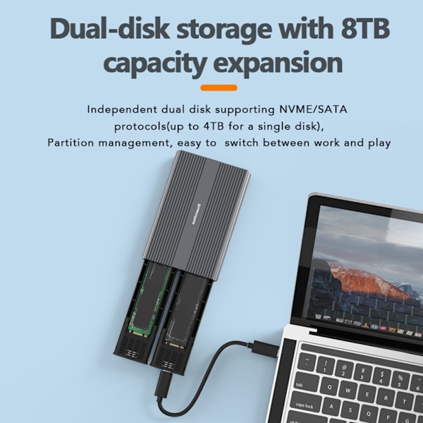USB 3.1 TypeC 10 Gbps gratis Dual-Bay Dual-Protocol M.2 NVMe/Sata 2bay SSD-hölje flammande hastighet 10 Gbps/5 Gbps m.2 sata and m.2 nvm m.2 sata and m.2 nvm