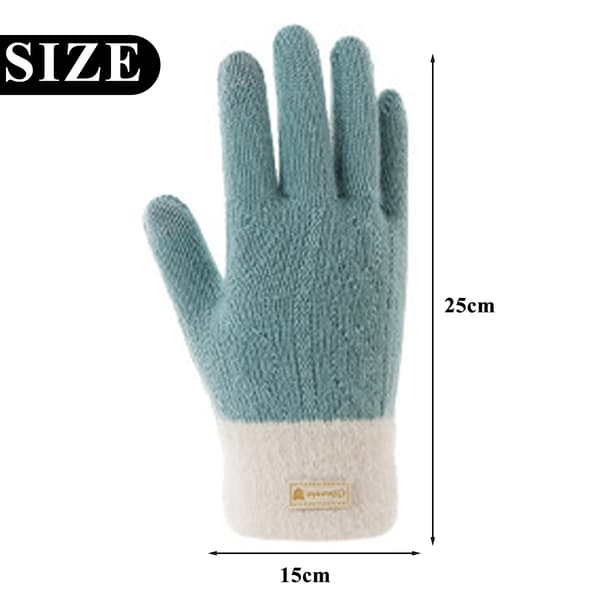 Dame Efterår Vinter Handsker Cykling Rækker Varme Finger Solid Touch Screen Fleece Fortykkede Strikkede blue