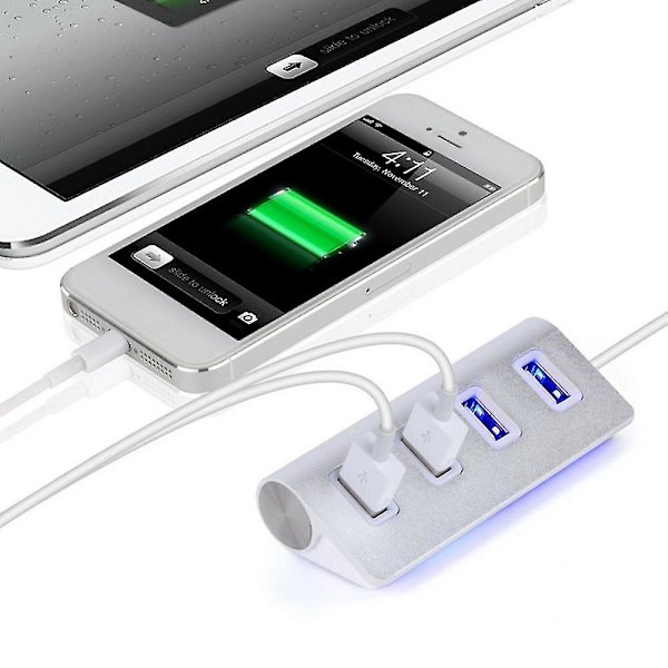 Höghastighets Mini 4-Port Blå LED-ljus USB-hub Splitter