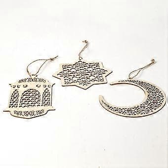 3 stk. Husdekorationer Hjem Træ Eid Mubarak Ornament Eid DIY Hængende Eid Mubarak Hængende Eid Dekorationer Hjem