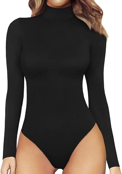 Dam Mock Turtle Neck Långärmad Topp Bodysuit Jumpsuit, 1pc-b