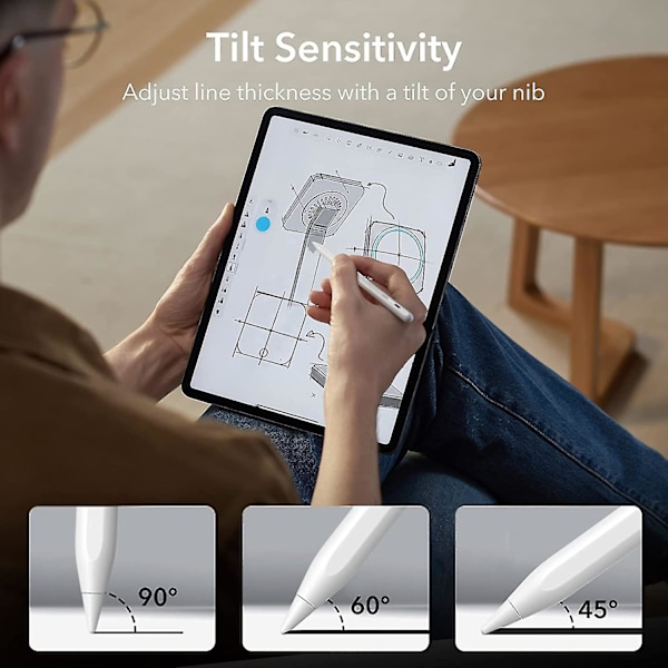 Styluspenna för iPad med lutningskänslighet, iPad-penna för iPad Air 5/4/3, Apple iPad 9/8/7/6, iPad Pro 11, iPad Pro 12.9 och iPad Mini 6/5, Palm