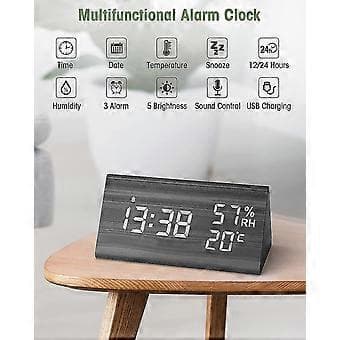Väckarklocka Digital Klocka Trä, Bordsklocka Digital Med Röststyrning/snooze/datum/temperatur