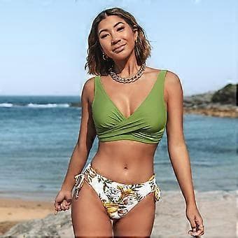 Dame Bikini Badedragt Front Kryds Snøre To Delt Badedragt Small(S grøn)