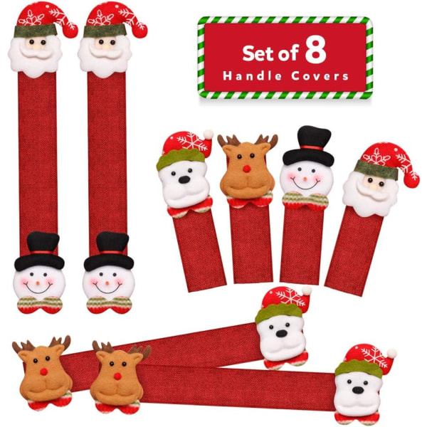 Refrigerator Door Handle Covers Set of 8, Santa Snowman Kitchen