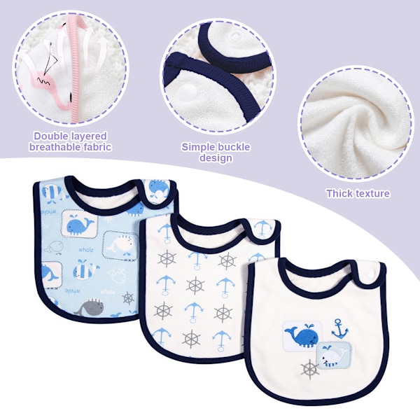 Babyhaklappar Mjuka och Absorberande Ekologisk Bomull Bandana Dregelhaklappar Set för Pojkar Flickor Nyfödda 0-36 Månader Style 3