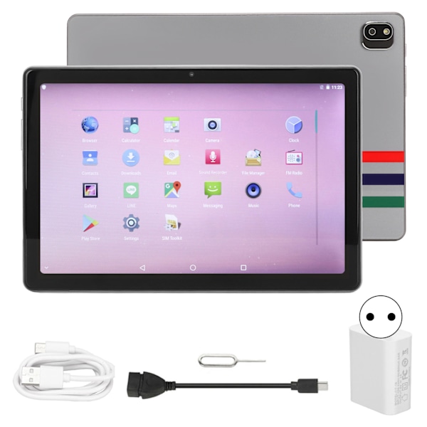 10-tums Tablet 6G RAM 256G ROM Stöd för 4G-nätverkssamtal 5G WIFI Dual Band Tablet PC för Android 11 100‑240V Grå EU-kontakt