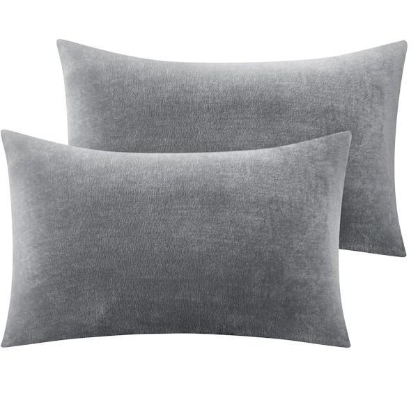 Flanell Örngott Standard Set om 2, Supermjukt Fleece Örngott med Dragkedja för Sovrum, Soffa, Bäddsoffa, Lyxigt Mysigt Luddigt Light grey