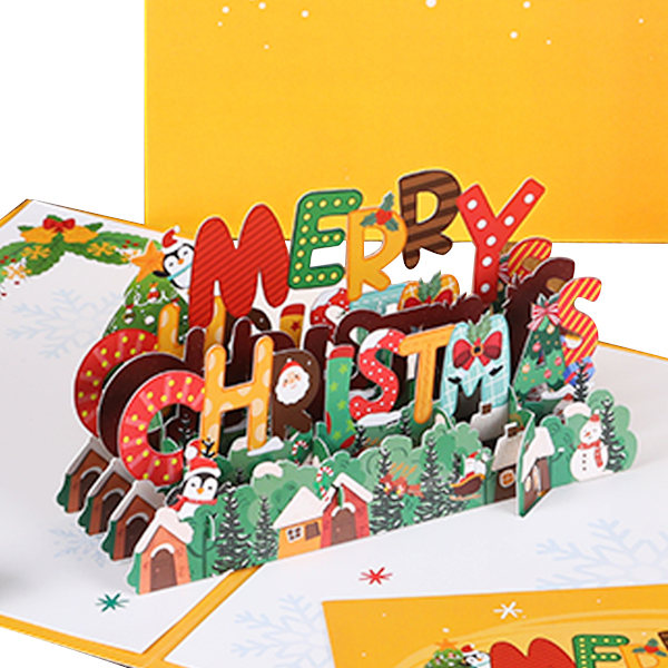 Merry Christmas Pop Up-kort, Handgjorda 3D Popup-gratulationskort, Gåva till jul eller helgdagar, Omslag - Inkluderar kuvert och notislapp Style 3