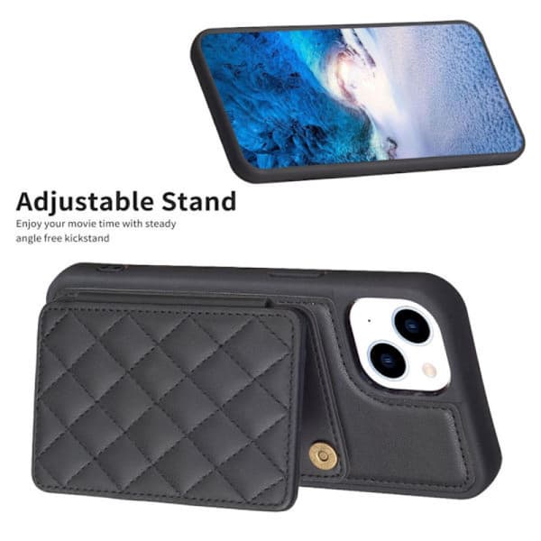 SKALO iPhone 15 Tikattu Lompakkokotelo - Musta