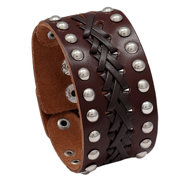 Punk nitat flätat läderarmband mode rockarmband smycken 棕色Brown