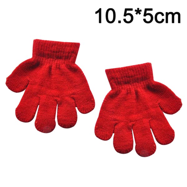 Børns vintervarme ensfarvede femfingerhandsker red