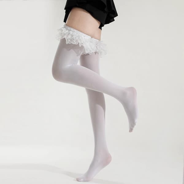 2-pakning Halloween knestrømper, plisserte blondebuesokker, strikkede strømper hvit white