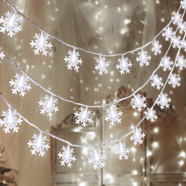 80 LED Christmas Snowflake String Lights Hanging Decorations -