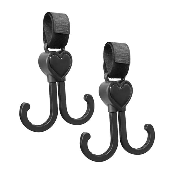 2-pack barnvagnskrokar, hjärtformade krokar, kardborrestängning, för blöjor