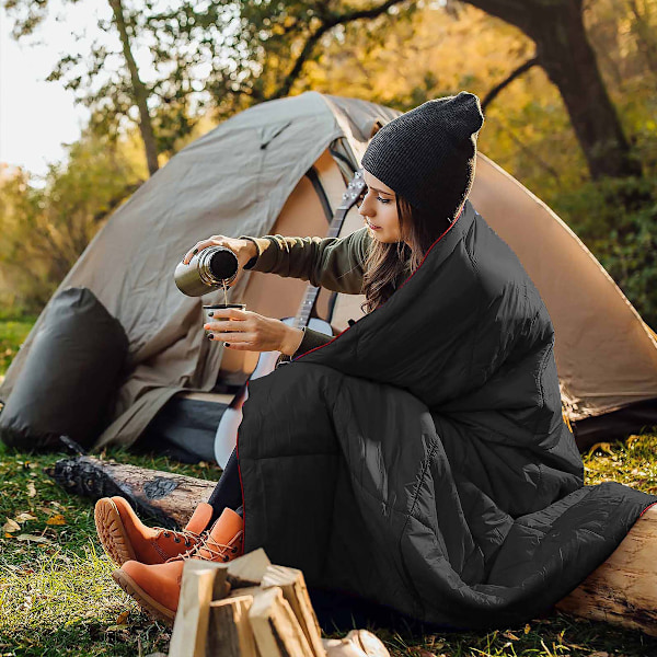 Isolerad tryffelcampingfilt, lämplig för kallt väder, varm campingfilt med dragkedja, vattentät utomhus hängmatta sovsäck, mångsidig black