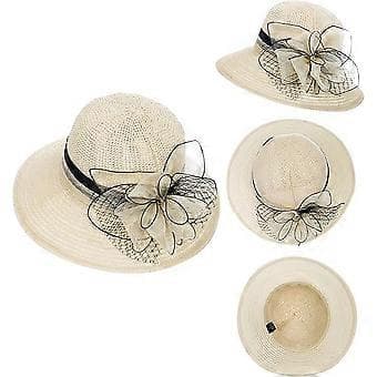 Solhatt för kvinnor - Bröllop Kyrka Te Bjudning Bredbrättad Sommar Solhatt, Beige