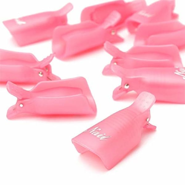 10 st Plast Akryl Nagelkonst Blötläggningsklämma UV Gel Polish Remover Wrap Verktyg PINK