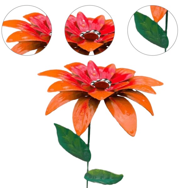 Delikat Trädgårdsblommig Dekor 10x10x35cm Metall Blomsterpinne för Utomhusgårdsdekoration utan Installation Krävs Orange