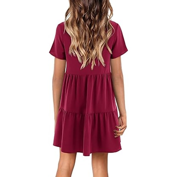 Sommarklänning för kvinnor, tunika, V-ringad, ledig, lös, böljande swingklänning A-burgundy Medium