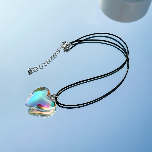 Big Heart Pendant Choker Halsband - Chunky Glass Puffy Heart