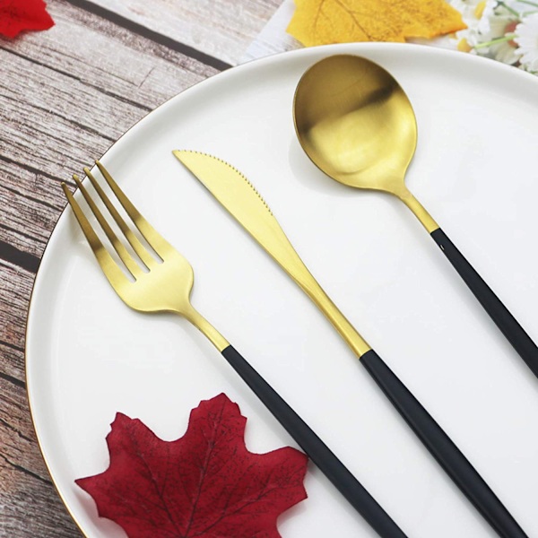 Silverware Set med svart handtag, Firestar 304 Rostfritt Stål