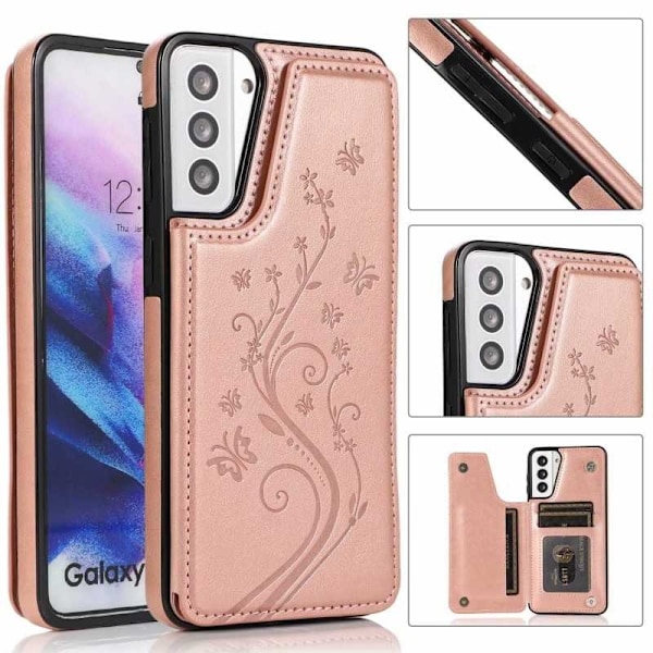 Samsung S21 Stöttåligt Skal Korthållare 3-FACK Flippr V2 Rosa guld