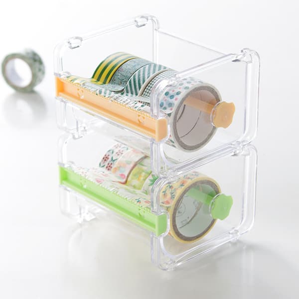 2-pak skrivebords multi-transparent maskeringstape dispenser, tapeskærer