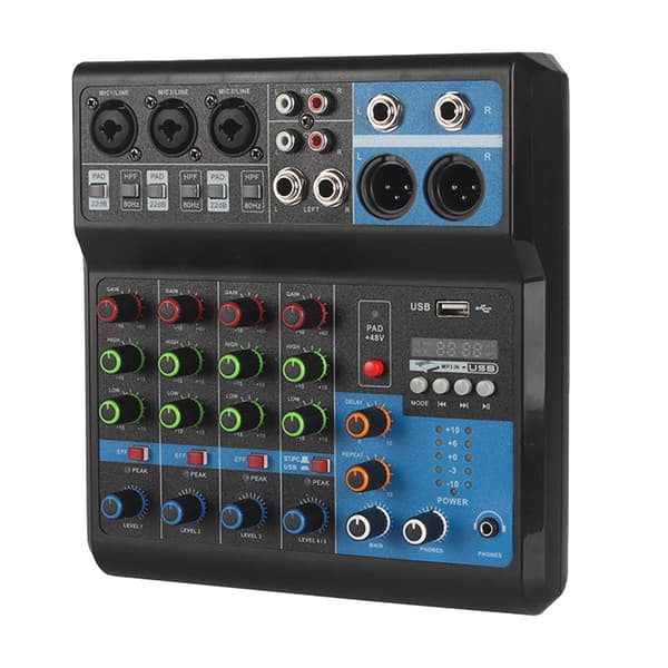 Digital DJ Mikser Konsoll Lydkort System, 5 Kanal USB Bluetooth MP3 Med Fantomstrøm Innebygd Reverb Effekt Scene Equalization Regulere Flash