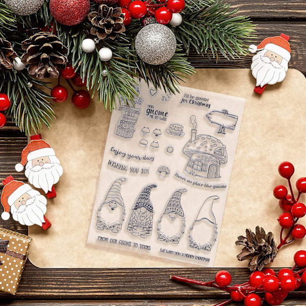 3 sæt julesøde julemand med julehat stempler og diesæt til kortfremstilling og scrapbooking