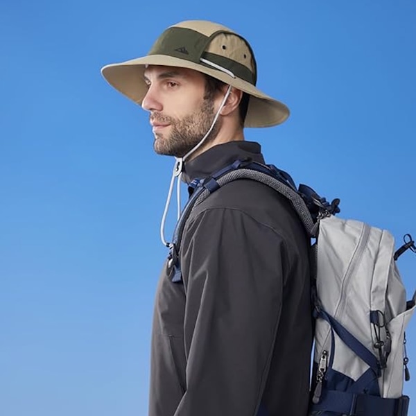 Unisex fiskehatt Safari Bredbrättad strandhatt Solhatt Sommar UV-skydd hatt Khaki