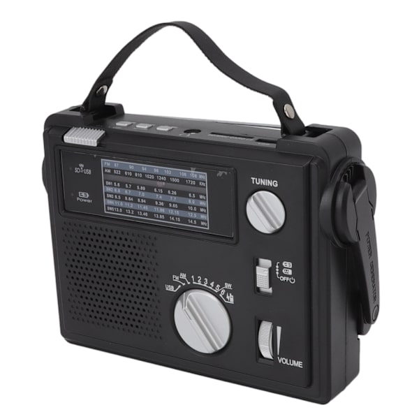 Handvevradio AM FM SW Multi Band LED Nödradio med MP3-uppspelning U-diskslagringskortplats