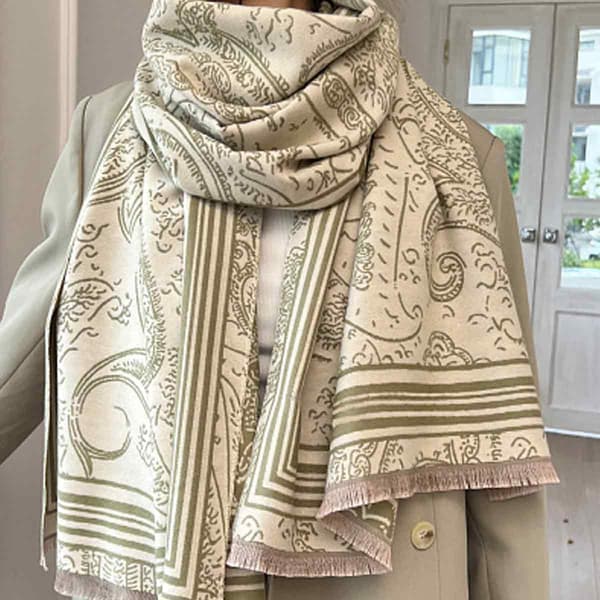 Trykt sjal for kvinner, myk og varm poncho-kappe, åpen front, pleddsjal, overdimensjonert Khaki