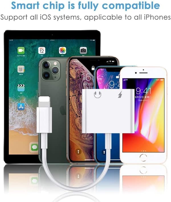 1 stk hodetelefonadapter for iPhone 2-i-1 Lightning til 3,5 mm Jack H