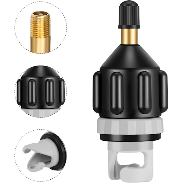 Pumpadapter, adapter för kompressor, portabel SUP-ventiladapter, uppblåsbar båtventiladapter för kajak, uppblåsbar båt, SUP-bräda Schwarz