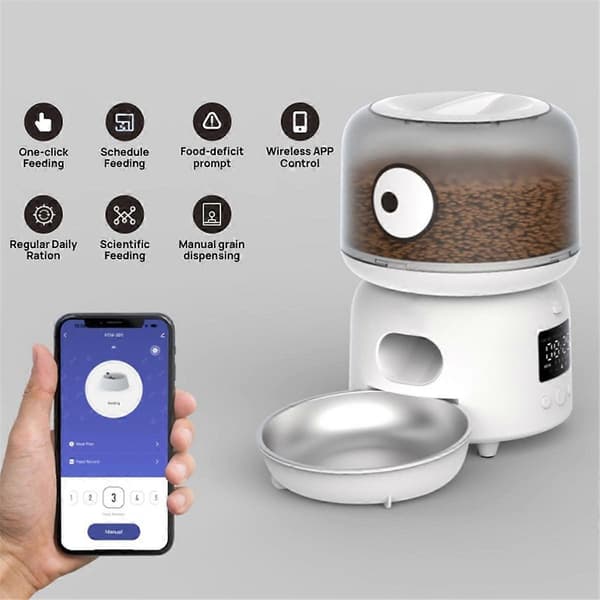 Tuya 2.4G Wi-Fi 3L automatiske kæledyrsfoderautomater, APP-kontrol, hundefoderautomat med skål i rustfrit stål EU-stik
