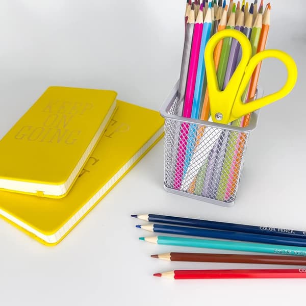 1 stk (Sølv-Kvadrat) Skrivebords Penneholder Mesh Skrivebords Organizer Blyant H