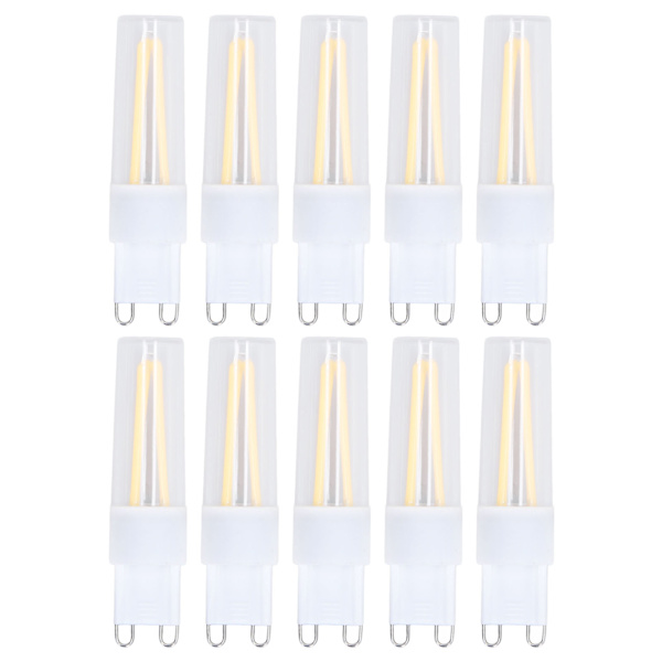 10 st G9 LED-lampor Varmvitt Lång Filament 500lm Flimmerfri Keramisk Bas Lampa för Kronljus Taklampor 110V