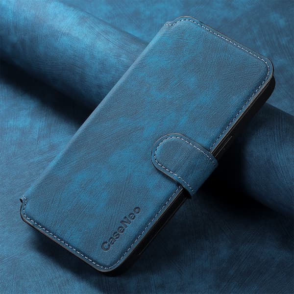 Magnetisk avtakbart flip-telefondeksel med RFID-beskyttelse, multifunksjonell kortholder og stativ; kompatibel med iPhone 15 Plus blue