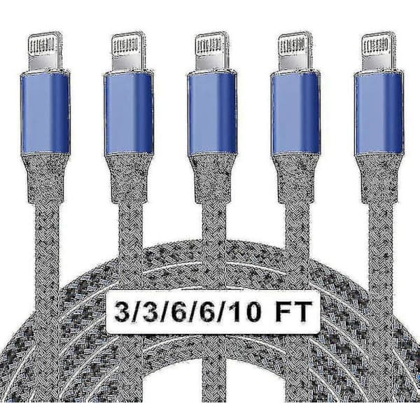 5-pack Nylon iPhone Laddare Lightning-kabel med snabbladdning