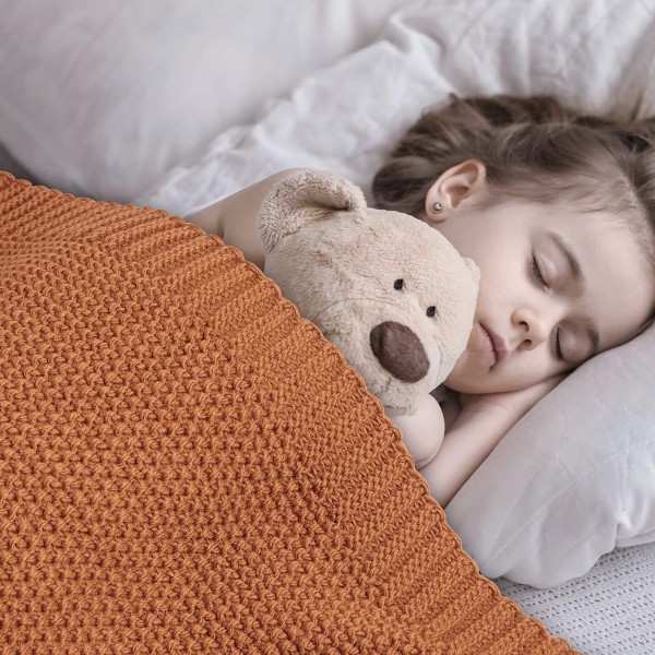 Mjuk och Bekväm Kabelstickad Pläd för Säng, Soffa, Vardagsrum, Lätt Varm Dekorativ Pläd i Bondgårdsstil aurantium