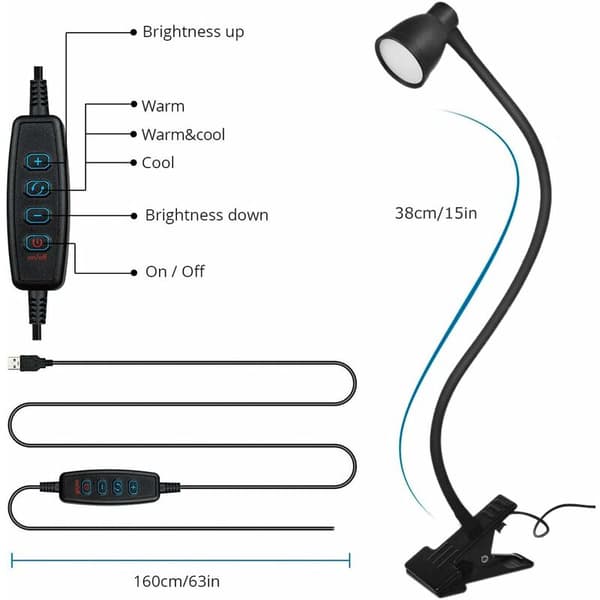 LED Clip Lampe, Klemmeskrivebordslampe, Sengelamper og Bordlamper, Ch