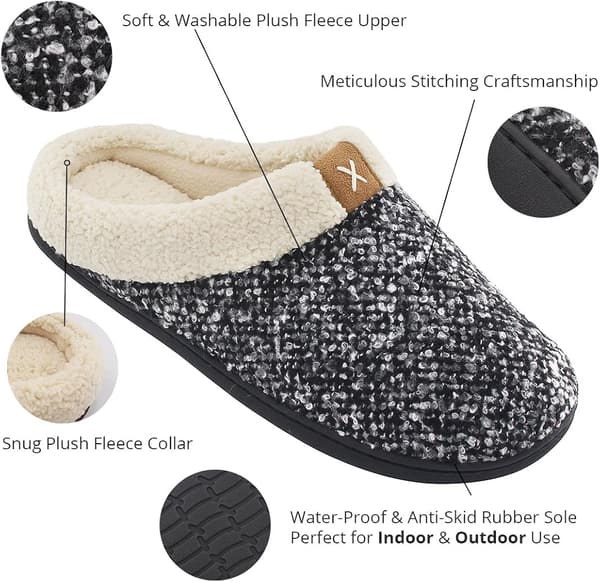 Damtofflor med mjukt memory foam, luddig ull-liknande plyschfleece-foder, inneskor/utskor med halkfri gummisula