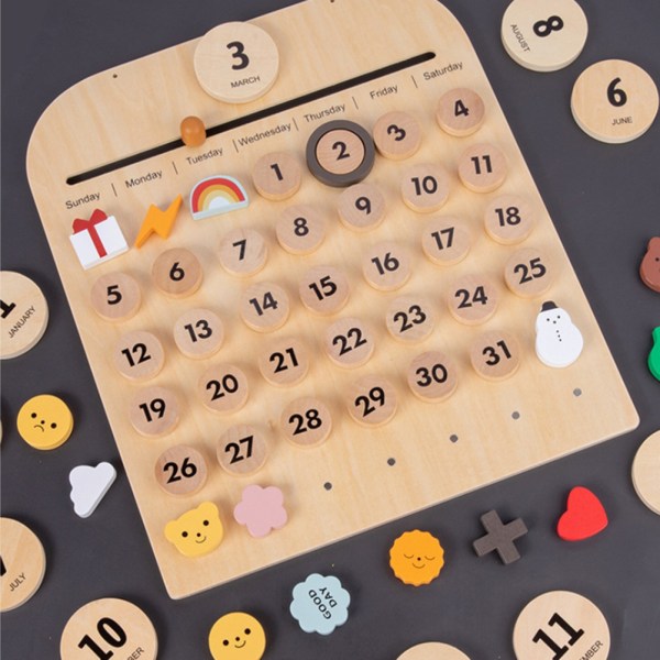 Barn Träkalender Evig Väggkalender Tidig