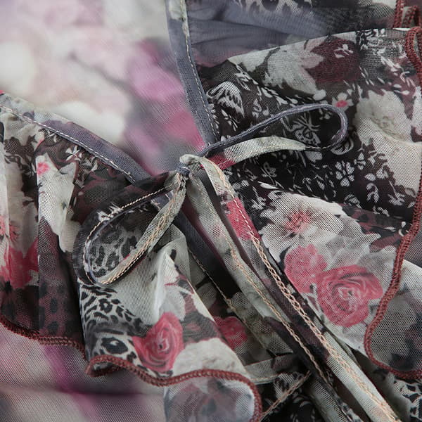 Retro Blomsterlappeteppe Gjennomsiktig Kunstnerisk Gradienttrykt Rysjet Knytefront Tyllbluse M