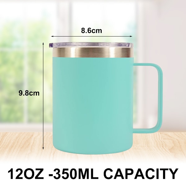 12-ounce isolerad kaffekopp med lock-rostfritt stål camping