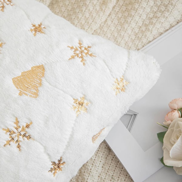 Julglitter plysch kuddfodral lätt lyx snö semester vardagsrum soffa dekoration White gold
