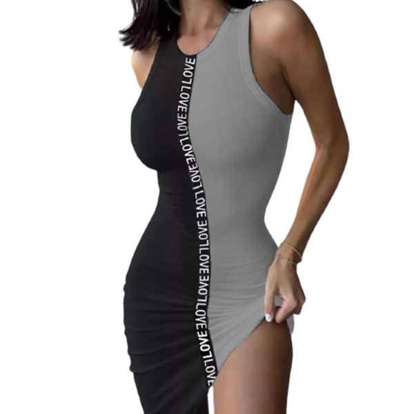 Sexig ribbad tankklänning för kvinnor Slim Fit ärmlösa miniklänningar