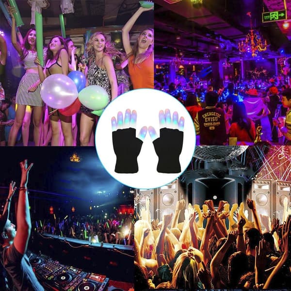 LED Lysende/Fargerike Hansker, LED Rave Lys Blinkende/Multi Col