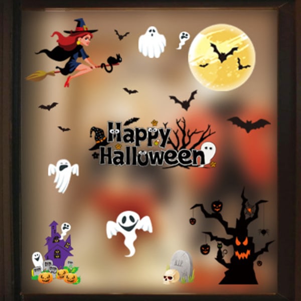 3 sets Halloween Window Stickers Bat Cat Witch Ghost Pumpkin